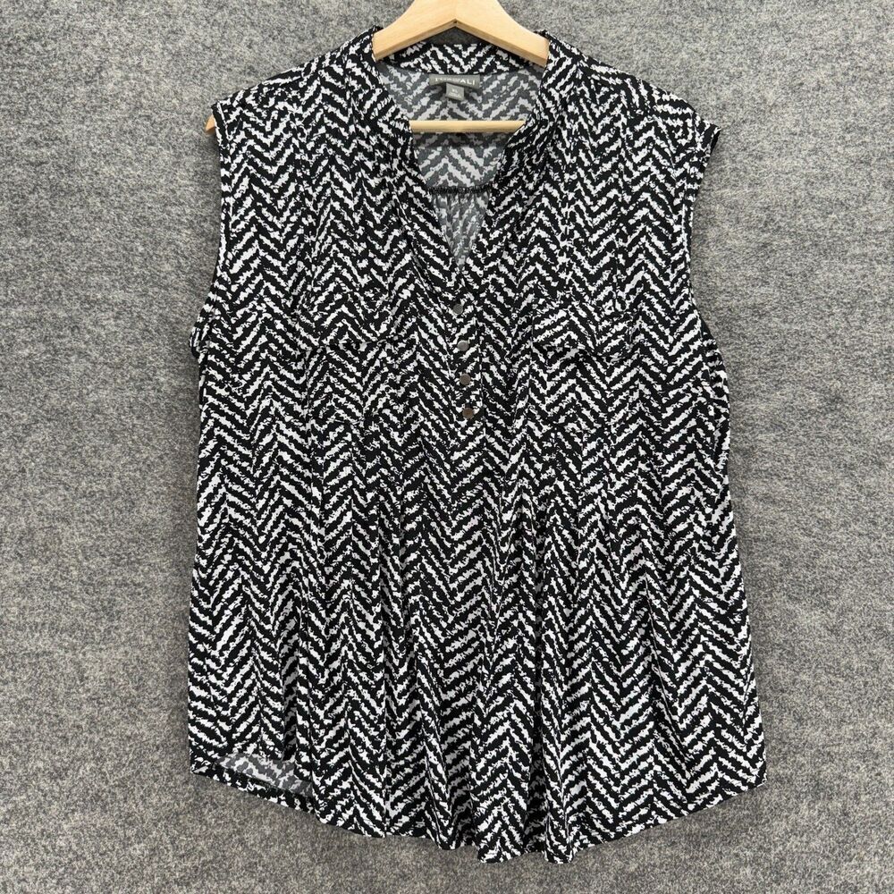 Roz & Ali Blouse Women XL Black Striped V-Neck Sleeveless Wide Strap Casual